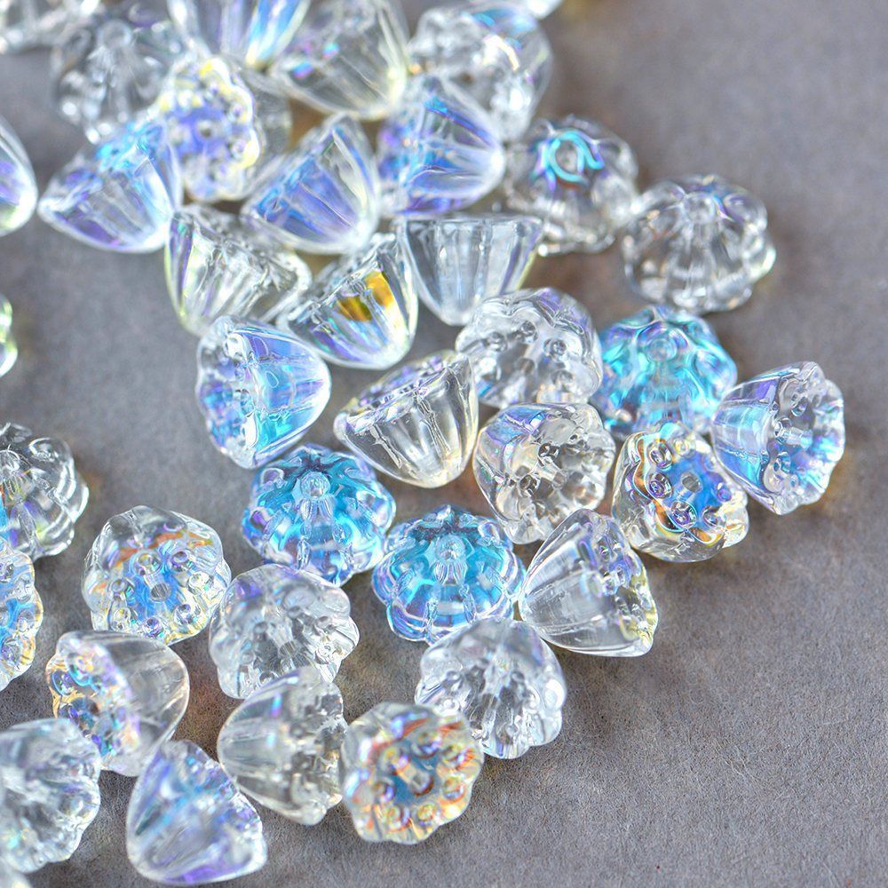 бусина "лотос", стекло, цвет прозрачный ав, 11x10.5x8 мм