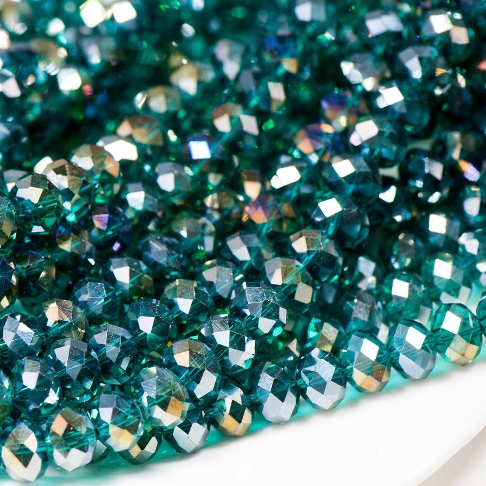 бусина, стекло абакус 10, граненая, цвет изумрудный радужный, 10х7 мм