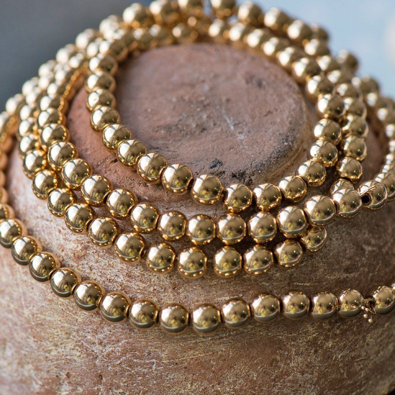 бусина гематит синт., металлизир., цвет розовое золото, 6 мм (стренд 18 шт.)