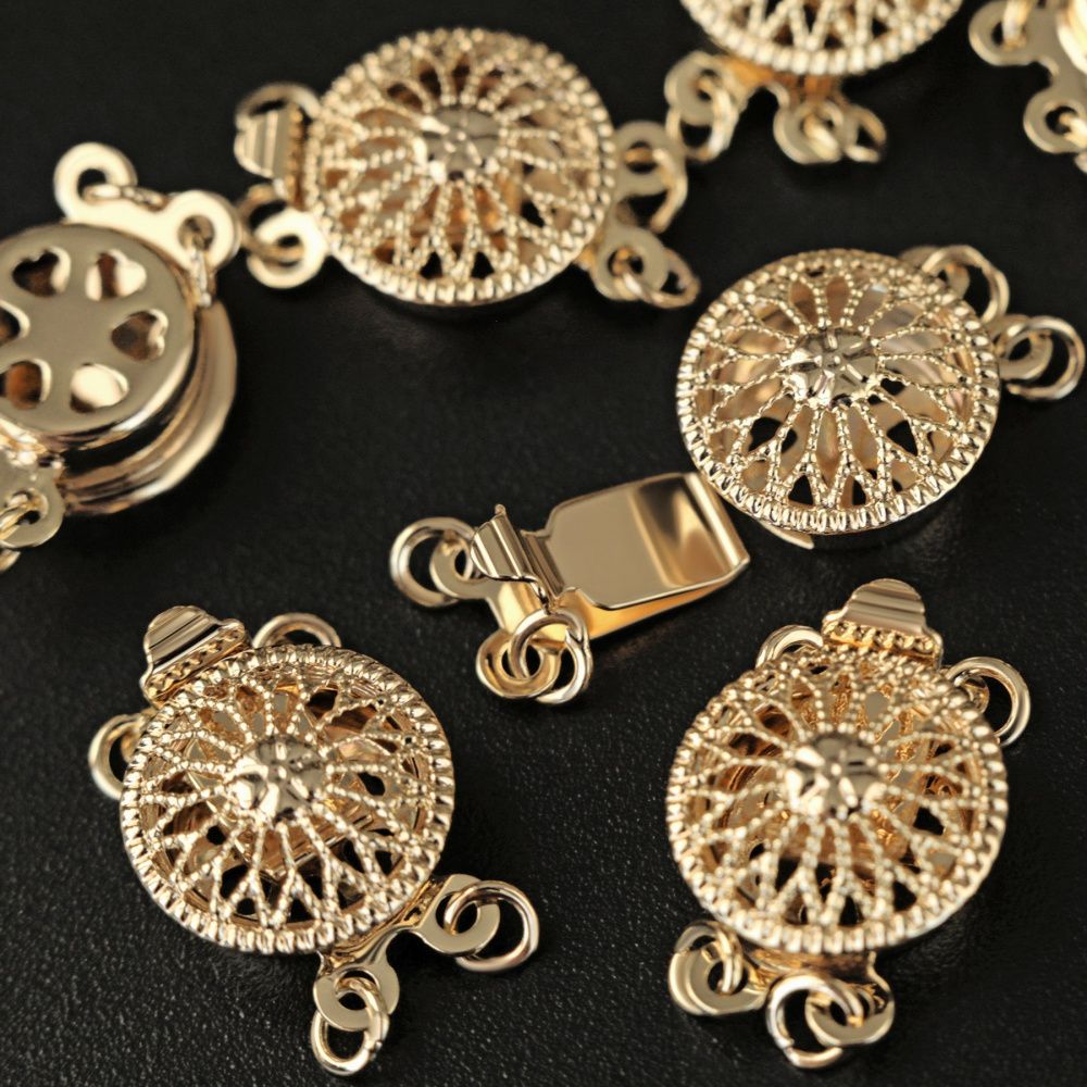 замок для украшений "хризантема", 4 отв., позолота, 12x16x5.5 мм