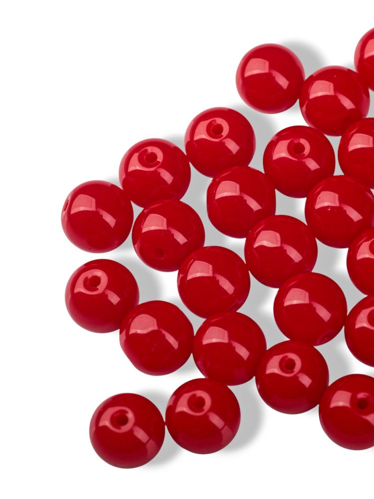 бусина, стекло 10, цвет красный, 10 мм