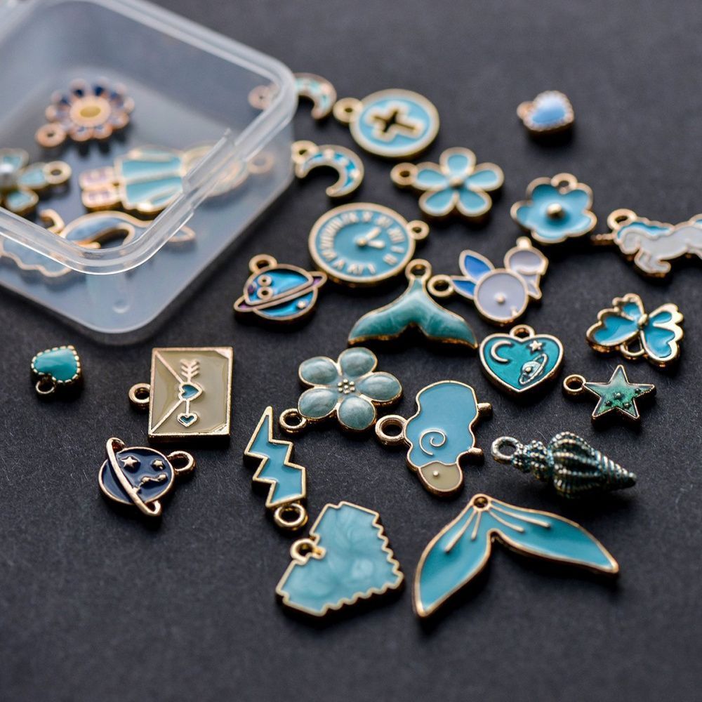 набор подвесок металлических с эмалью "стиль", цвет светло-бирюзовый, набор 27 шт