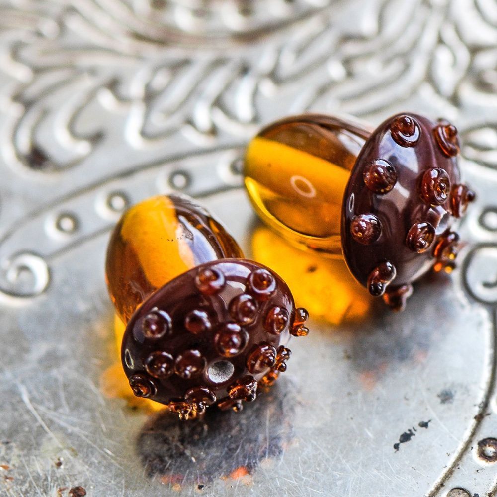 бусина, мурано "желудь", светлый янтарь, 15х12 мм