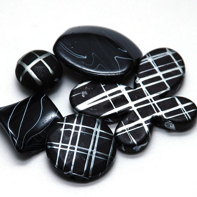 микс акриловый разной формы, цвет черный с серебром (уп 20 г)