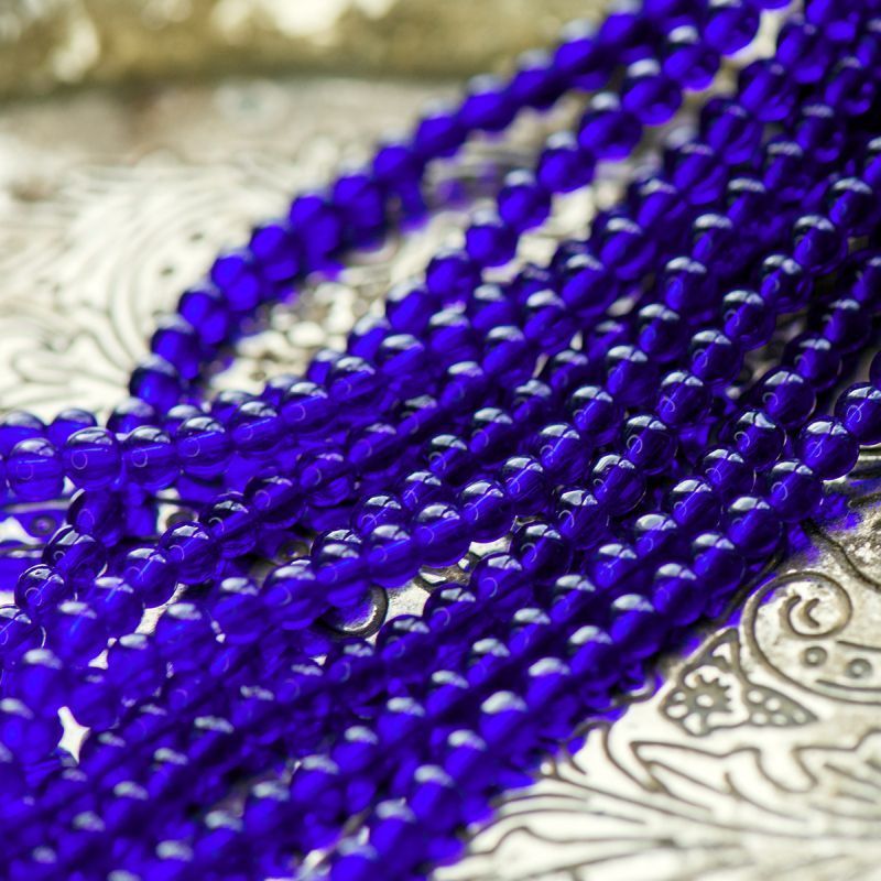 бусина, стекло 4, цвет королевский синий, 4 мм (уп 50+/-5 шт)