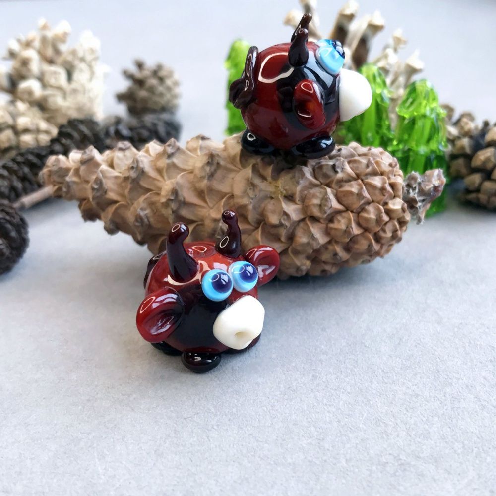 бусина, мурано "корова мурка", коричневый, 18х22х18 мм