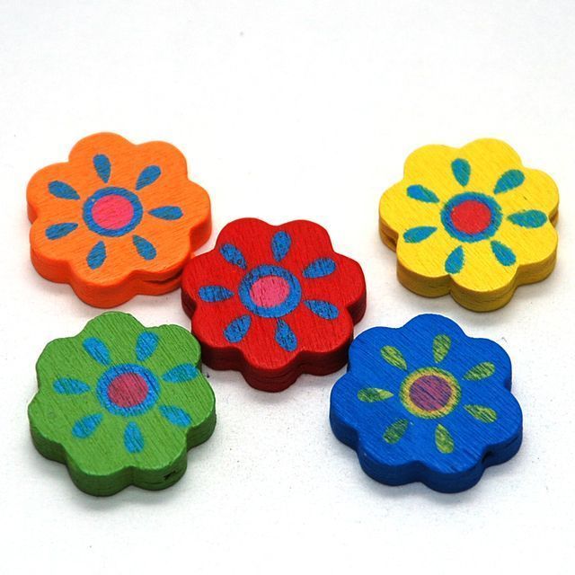 бусина дерево "цветок", цветовой микс, 24х5 мм