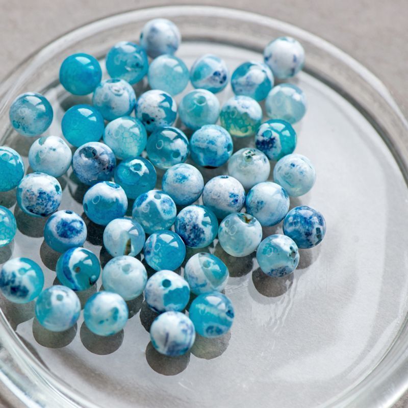 бусина агат 8, цвет пятнистый голубой, колорир., 8 мм (стренд 12 шт.)