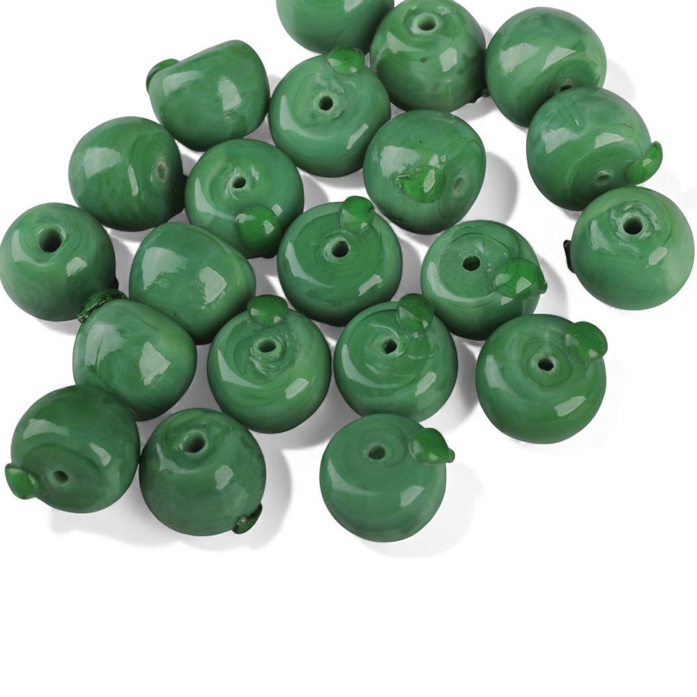 бусина, лэмпворк "яблоко", стекло, цвет зелёный, 12-13.5x11-11.5 мм