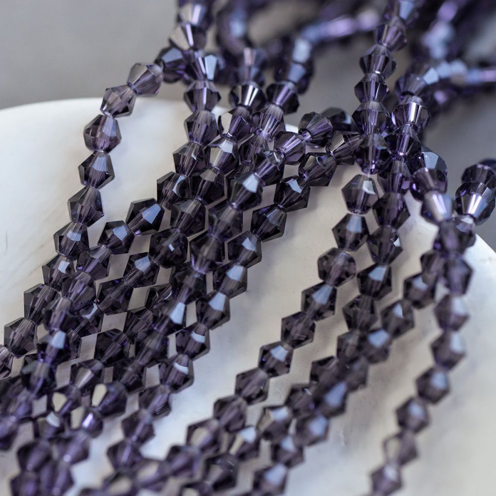 бусина, стекло биконус, цвет фиолетовый, 4 мм (уп.30+/-5 шт)