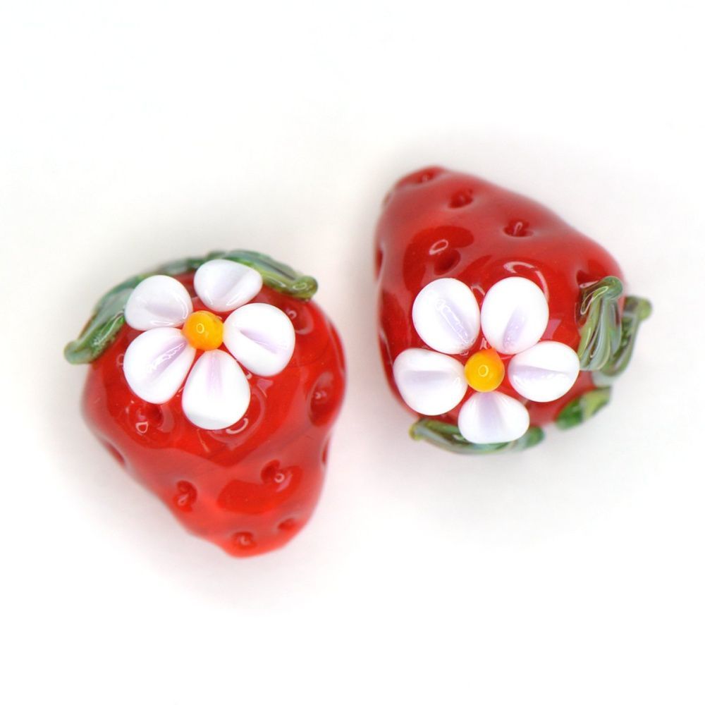 бусина, мурано "клубничка", красный, 15х14 мм