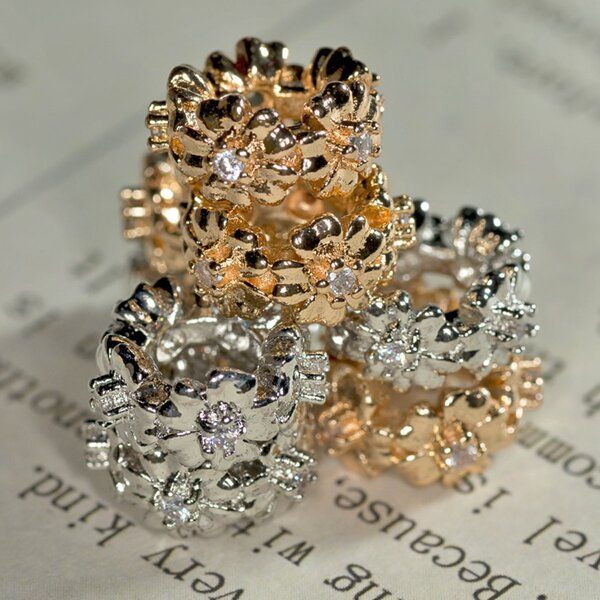 ес бусина "цветок", латунь/стразы, цветовой микс, 11.5x6 мм