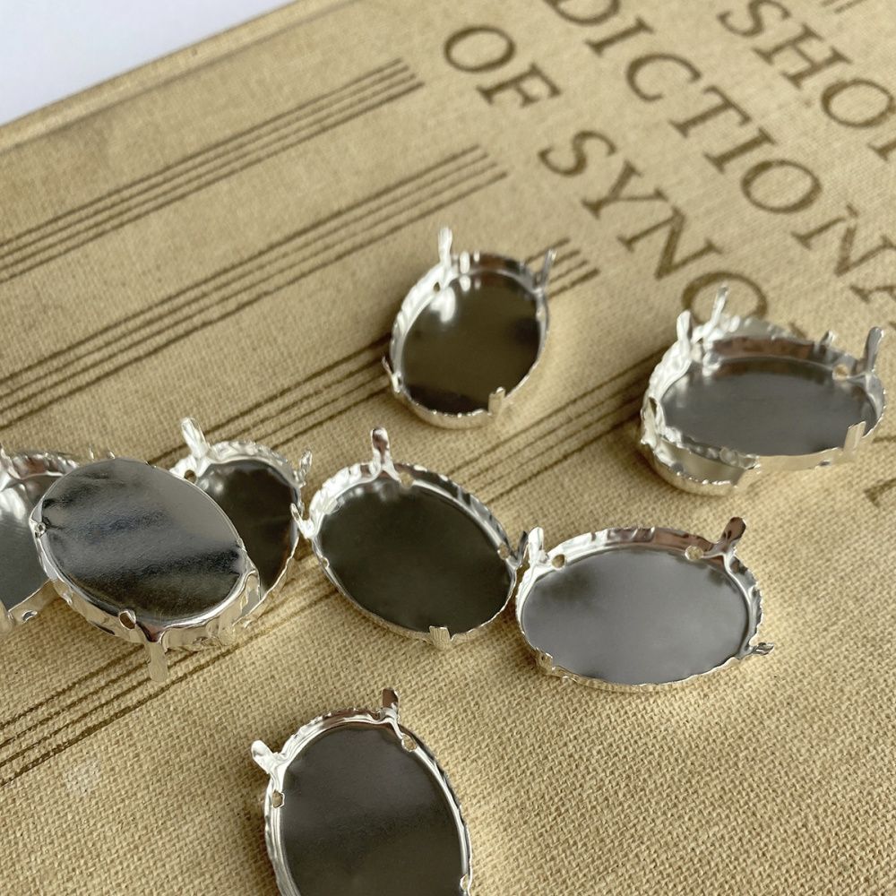 цапы для стразов овальные, закрытые, серебро, 25х18 мм