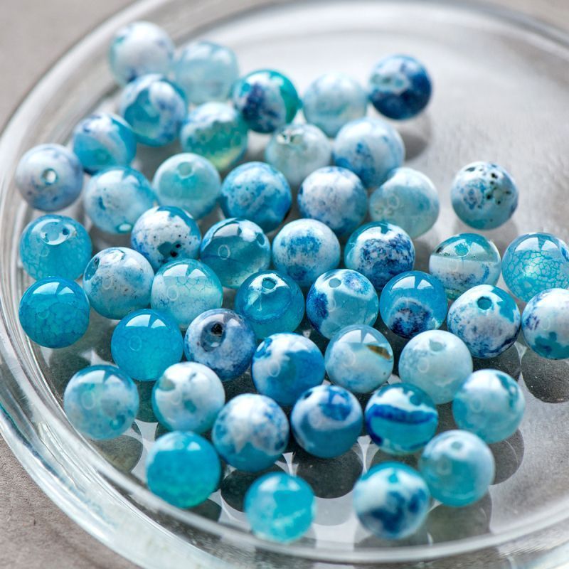 бусина агат 8, цвет пятнистый голубой, колорир., 8 мм (стренд 12 шт.)