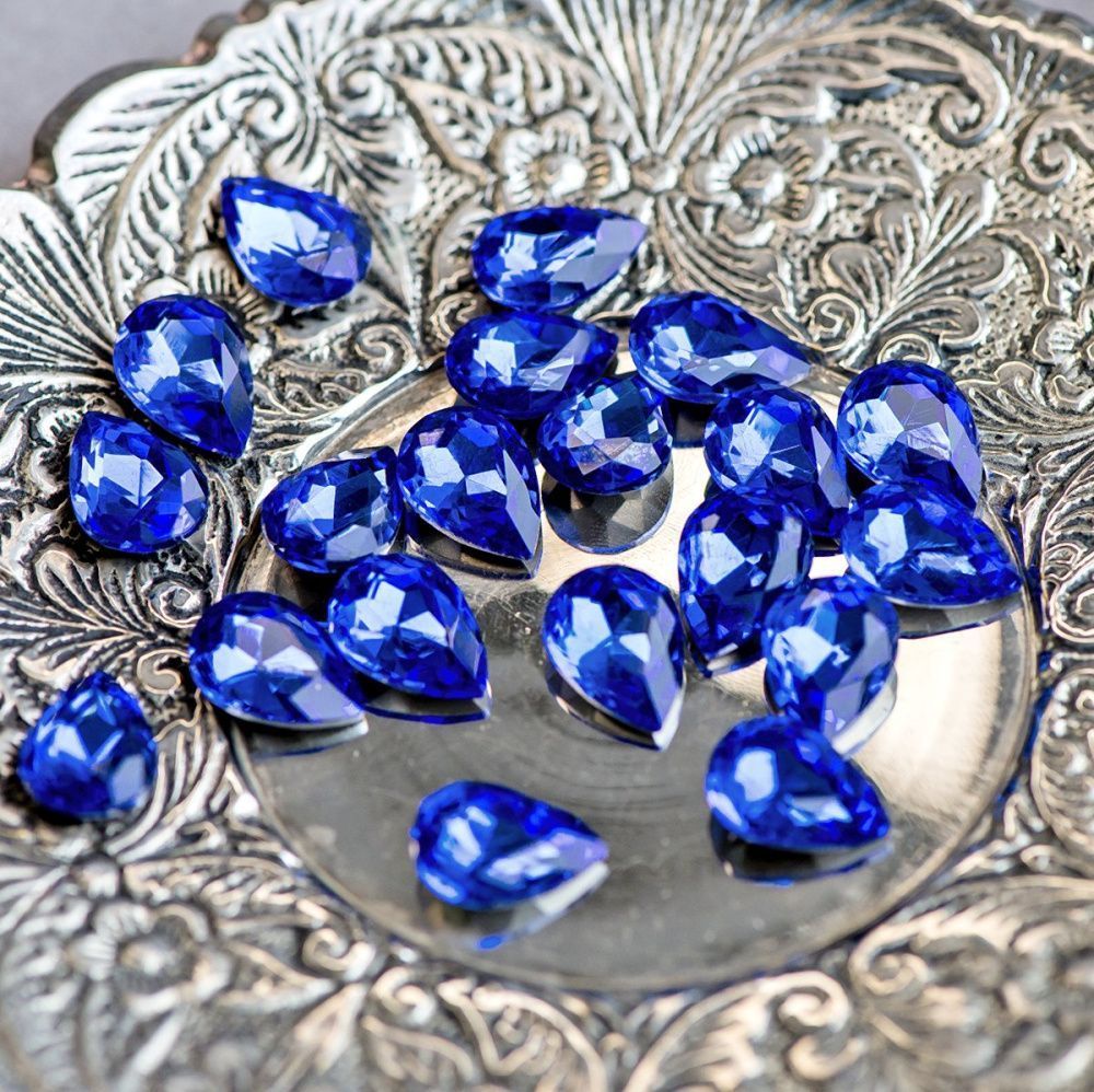 кабошон стекло кристалл, каплевидный, цвет lt.sapphire, 14х10 мм