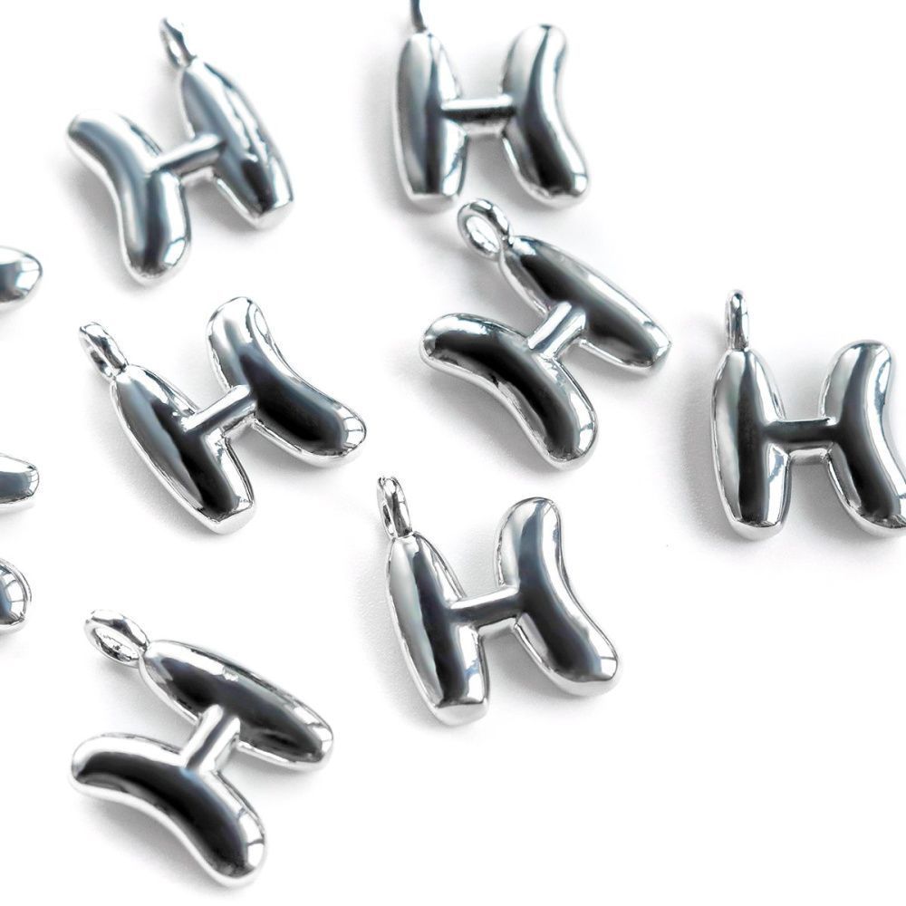 подвеска металл "буква h", цвет платина, 16.5-18.5x5.5-18x2.5x4.5 мм
