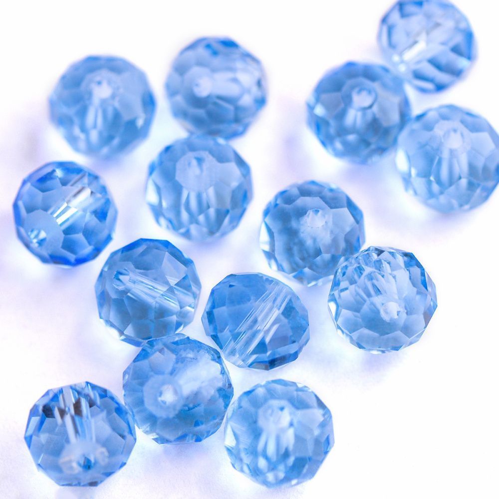 бусина, стекло абакус 10, граненая, цвет голубой, 10х7 мм 
