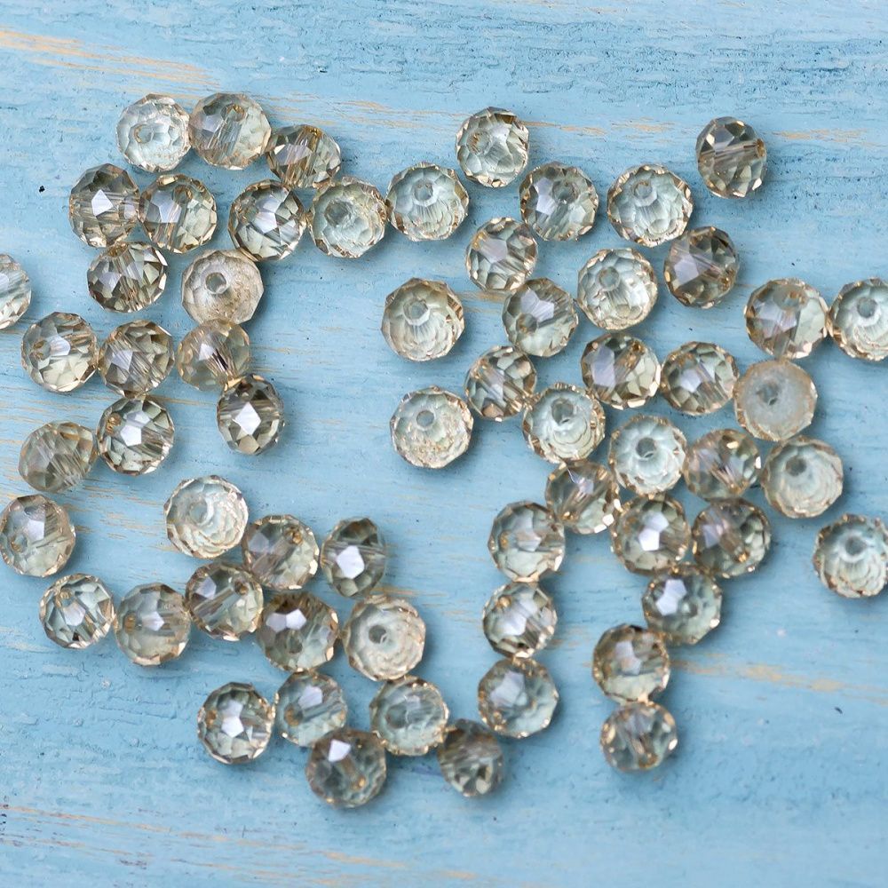 бусина, стекло абакус 6, граненая, цвет шампанского, 6х4 мм