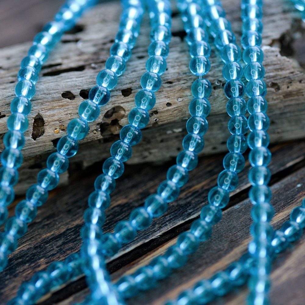 бусина, стекло 4, цвет ярко-голубой, 4 мм (уп 50+/-5 шт)