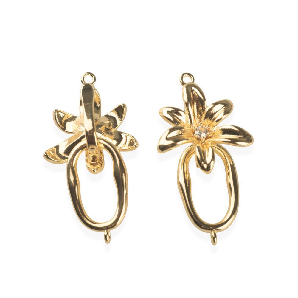 замок для украшений "лилия", позолота/циркон, 35.5x18.5 мм