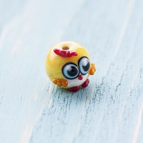 бусина, мурано "петушок уеллоуи", круглая, 16х15 мм