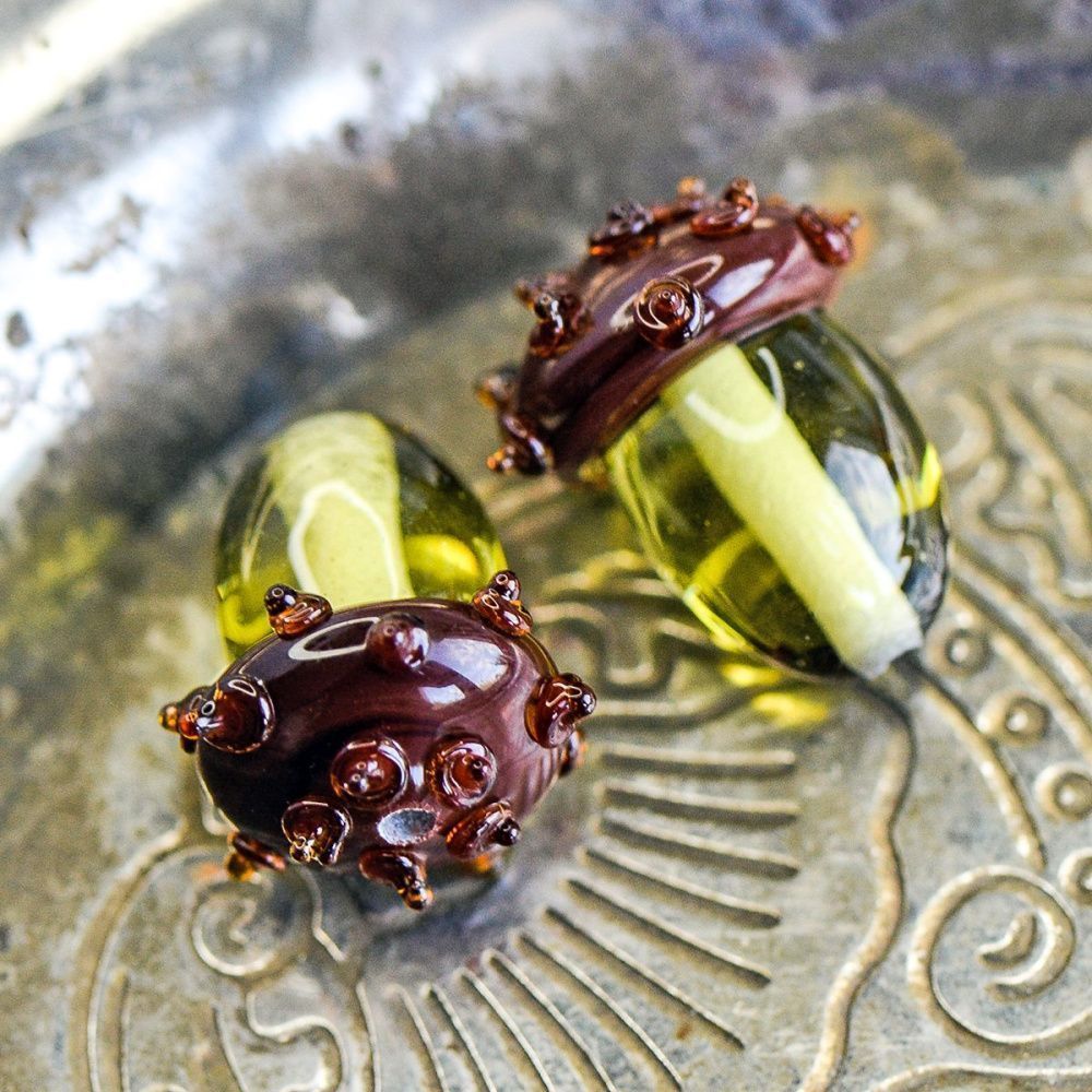 бусина, мурано "желудь", желто-зеленый, 15х12 мм