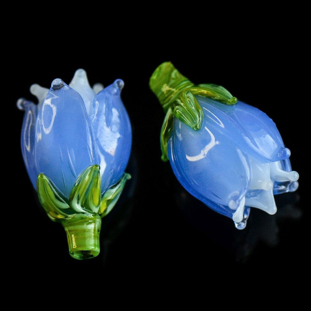 бусина, мурано "колокольчик", фигурная, барвинковый-молочный, 17х14 мм