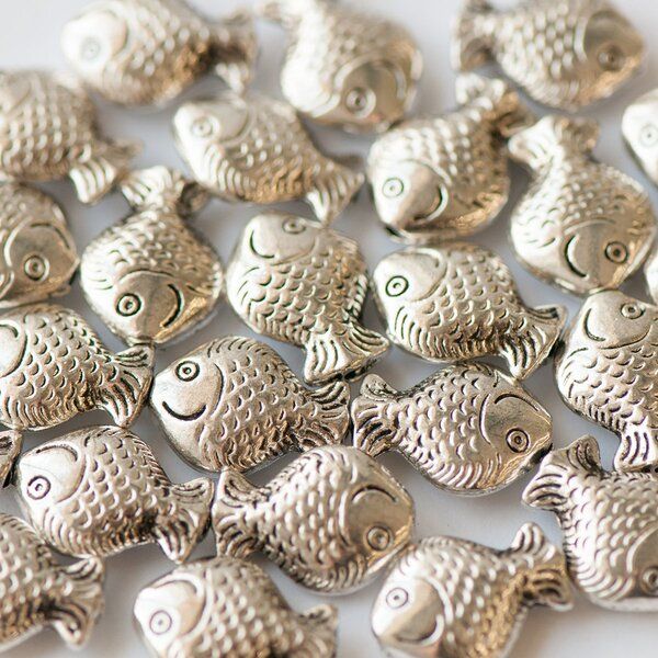 бусина, металл "рыбка", цвет античное серебро, 17х12х5 мм