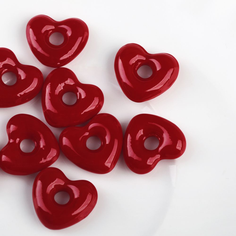 бусина, лэмпворк "сердце-софт", стекло, цвет красный, 14x15x5 мм