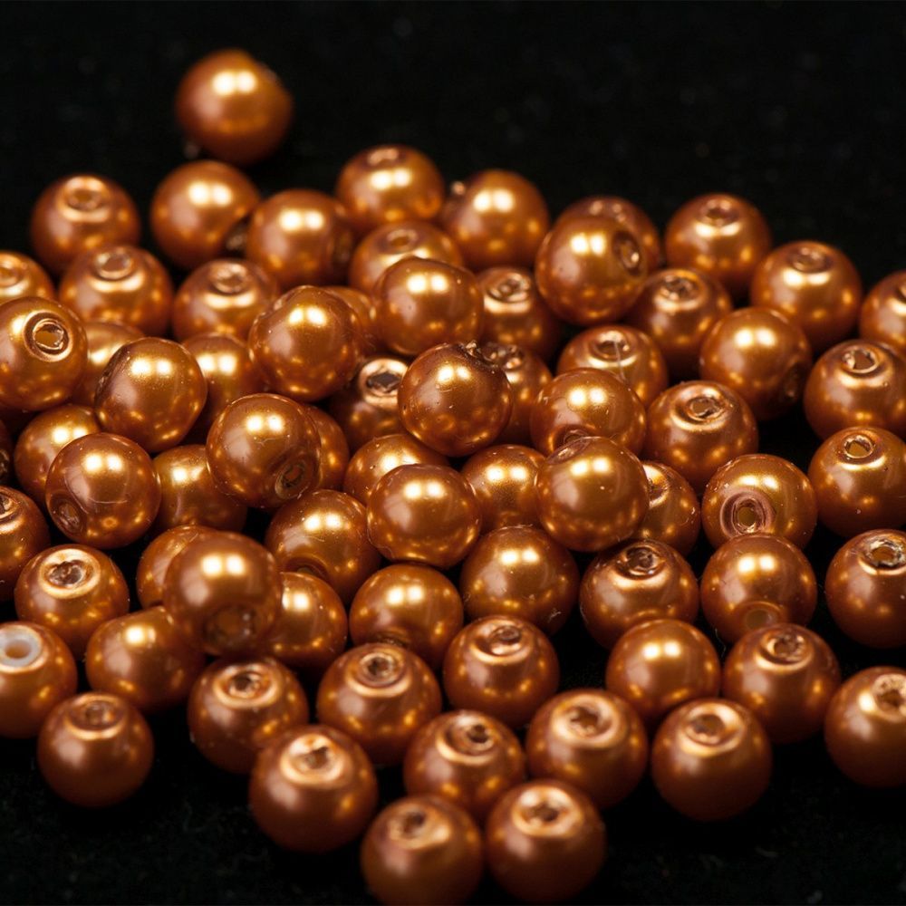 бусина, имитация жемчуга, стекло 6, цвет бронзовый, 6 мм (уп 30 шт)