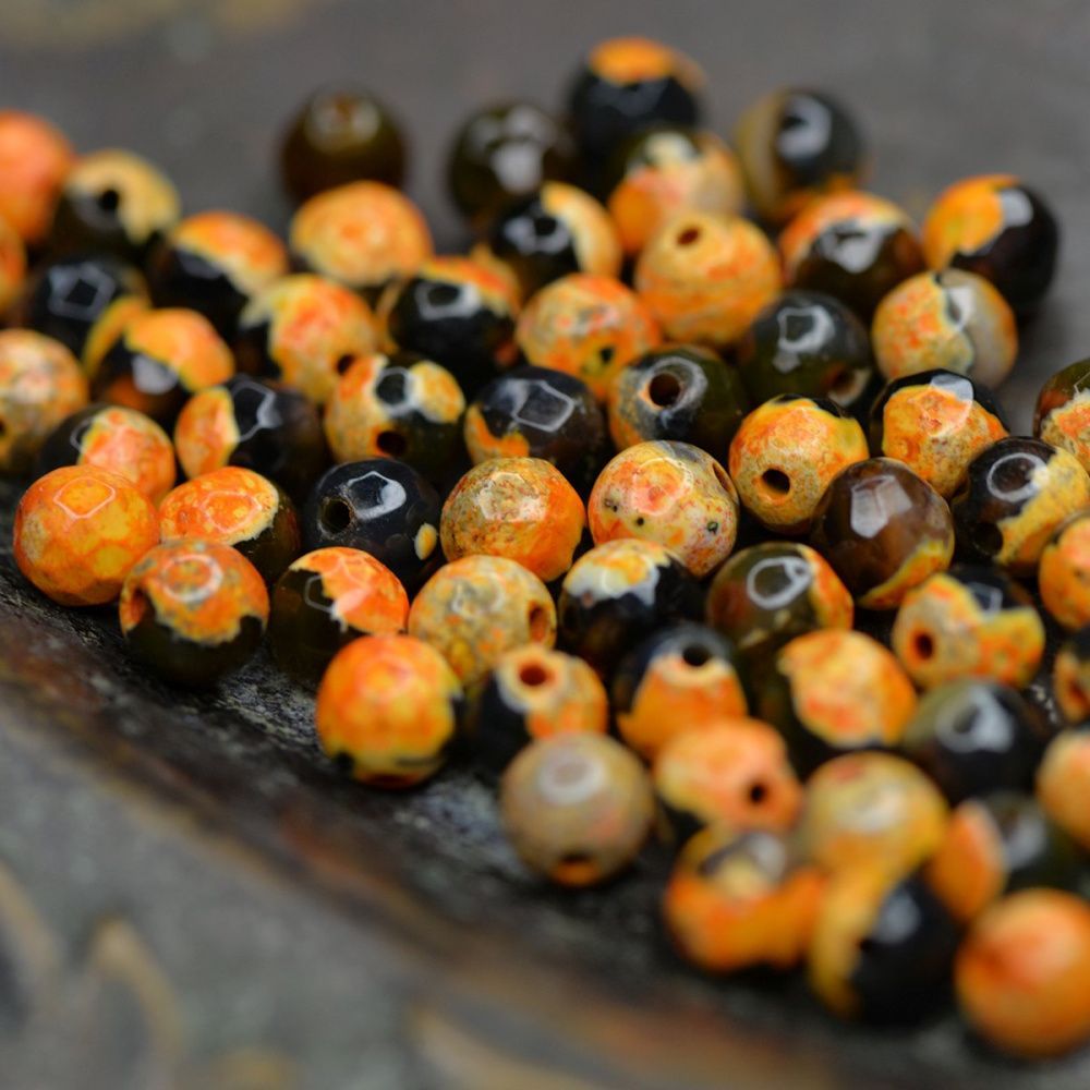 бусина агат 6, граненый, цвет желтый/черный, колорир., 6 мм (стренд 18 шт.)