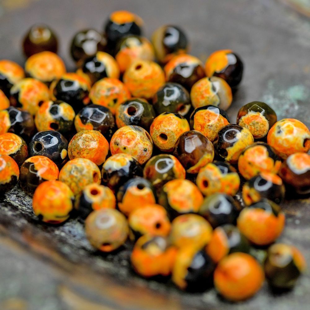 бусина агат 6, граненый, цвет желтый/черный, колорир., 6 мм (стренд 18 шт.)