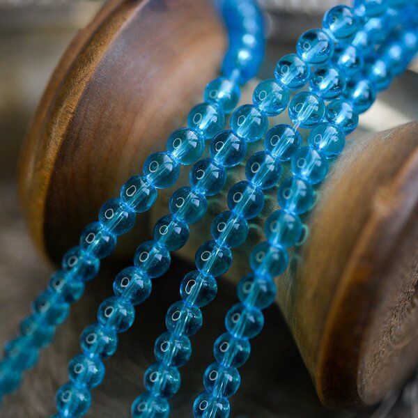 бусина, стекло 4, цвет ярко-голубой, 4 мм (уп 50+/-5 шт)