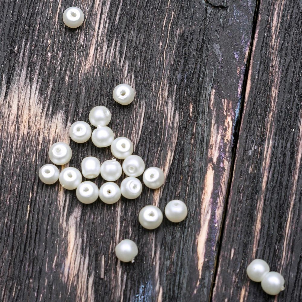 бусина, имитация жемчуга, стекло 4, матовая, цвет белый, 4 мм  (уп 50 +/-5 шт)