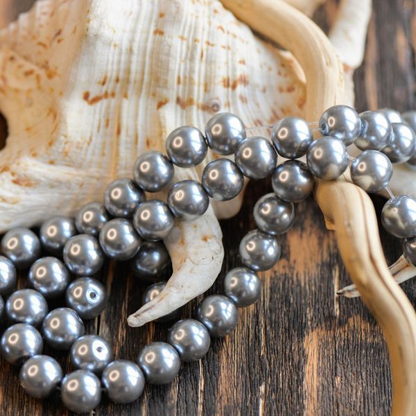 бусина, имитация жемчуга, стекло 12, цвет грифельно-серый, 12 мм (уп 10 шт)