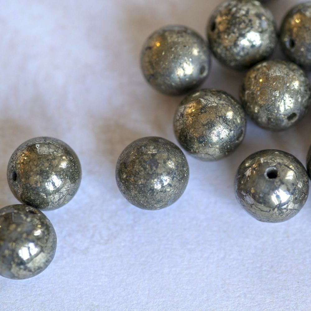 бусина пирит 10, цвет оливково-серый, 10 мм (стренд 10 шт.)