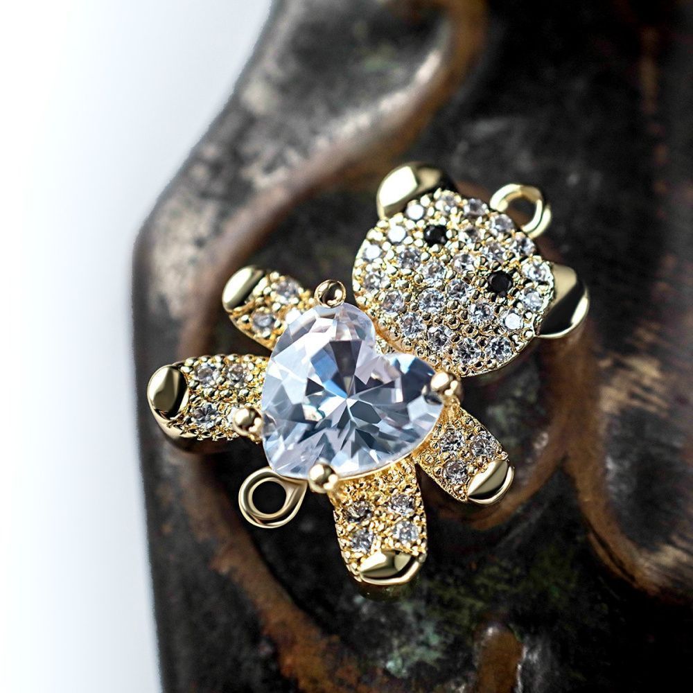 коннектор "мишутка", позолота/циркон, 20x16x7 мм