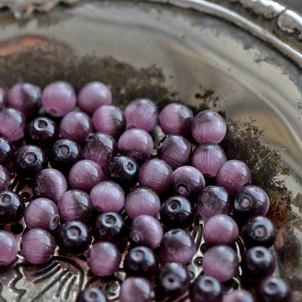 бусина "кошачий глаз", стекло, цвет винный, 6 мм