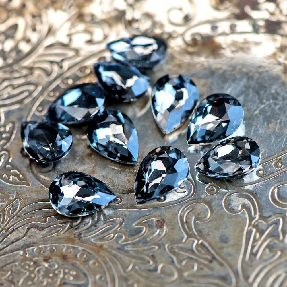 кабошон стекло кристалл, каплевидный, цвет black diamond, 14х10 мм