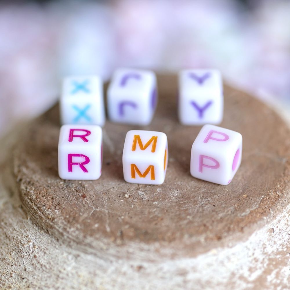 бусина, акрил "английский алфавит цветной", квадратная, 6.5x6.5x6.5 мм