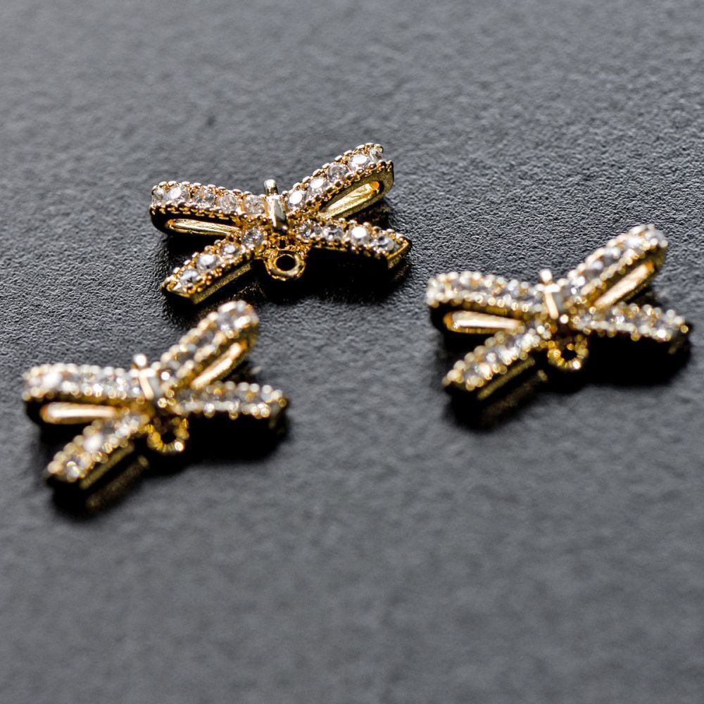 коннектор "бант" со стразами, позолота/прозрачный, 12x6x3.5 мм