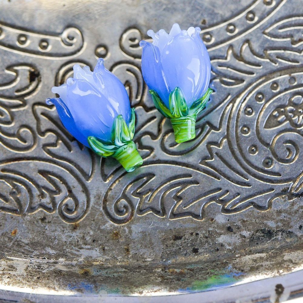 бусина, мурано "колокольчик", фигурная, барвинковый-молочный, 17х14 мм