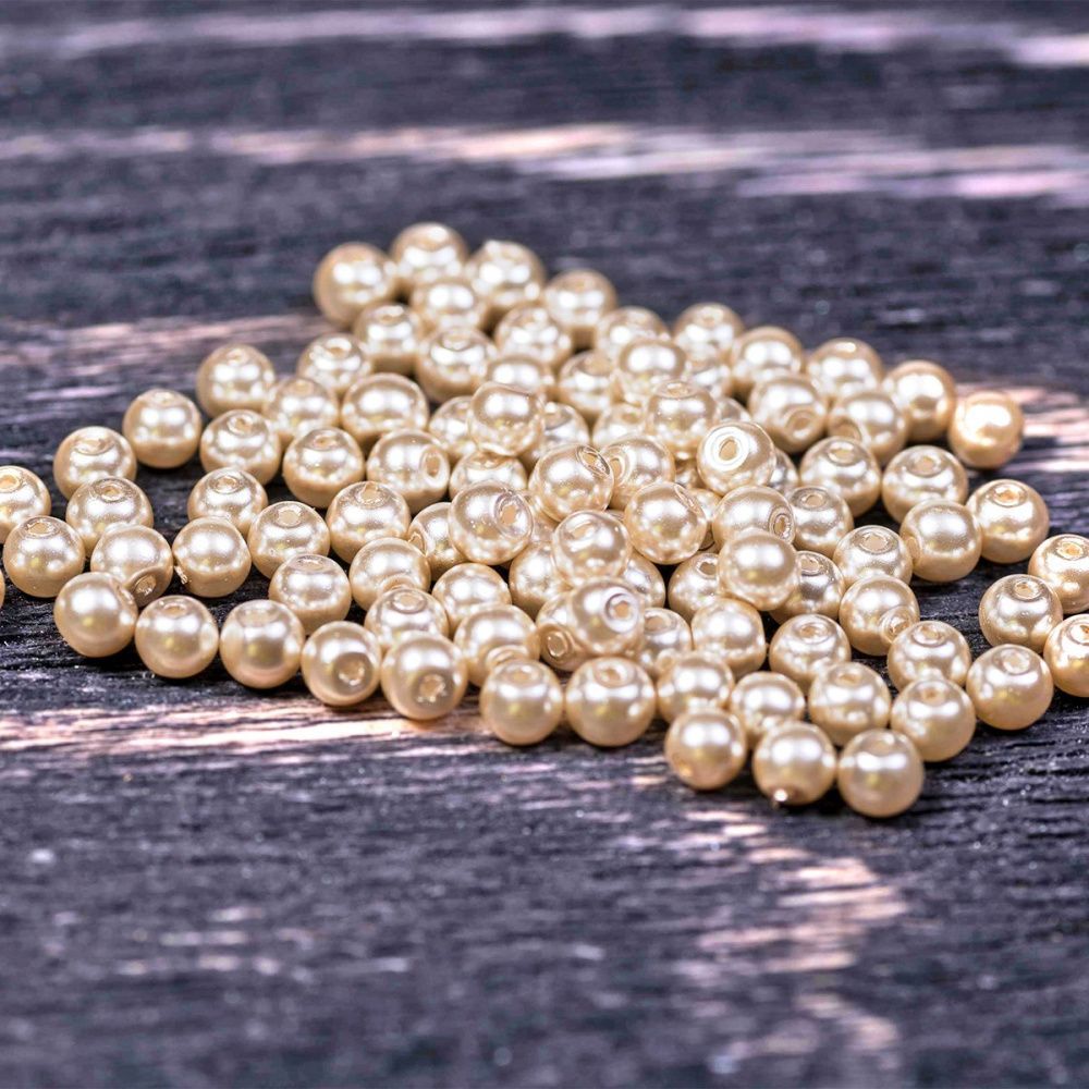 бусина, имитация жемчуга, стекло 3, цвет бежевый, 3 мм (уп 100+/-10 шт)