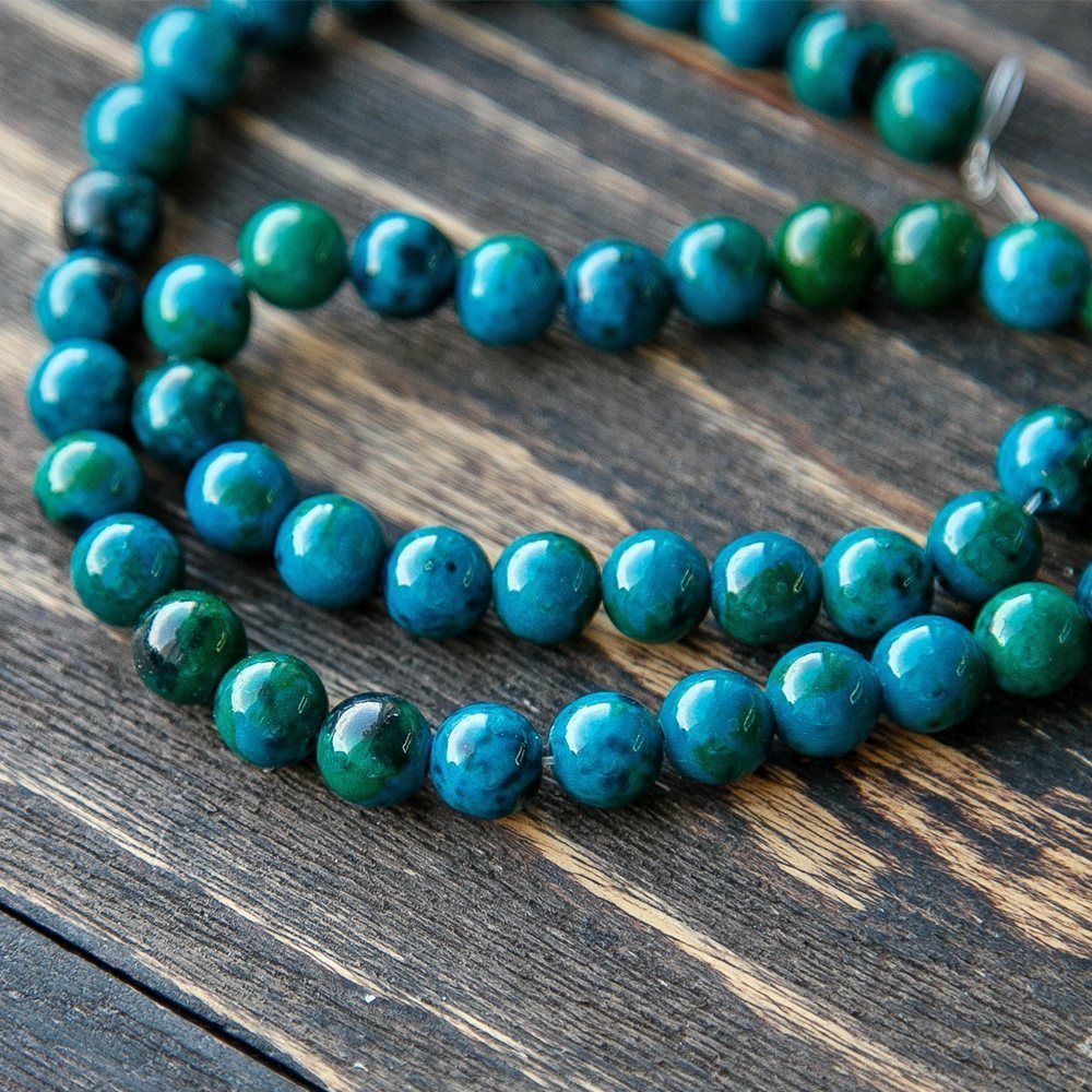 бусина хризоколла 8,2-8,6, цвет сине-зеленый, колорир., 8,2-8,6 мм (стренд 12 шт.)