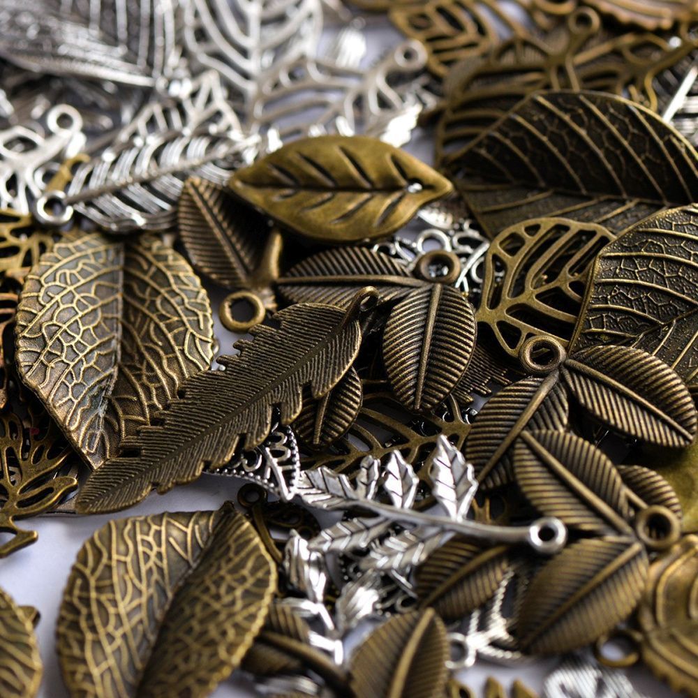 микс металлический из подвесок "листики", цветовой и размерный микс (уп 20 г)