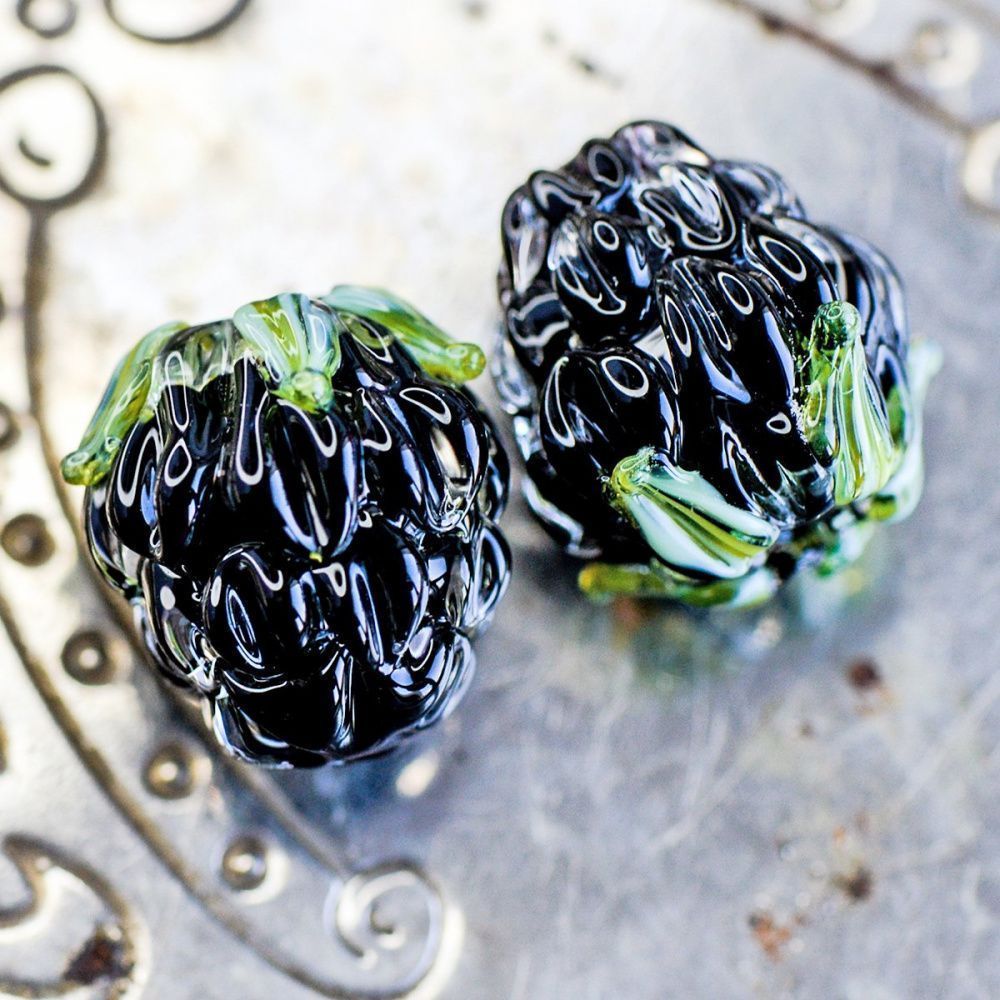 бусина, мурано "ежевика", черный, 15х12 мм