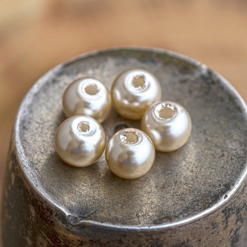 бусина, имитация жемчуга, стекло 5, цвет бежевый, 5 мм (уп 40+/-5 шт)