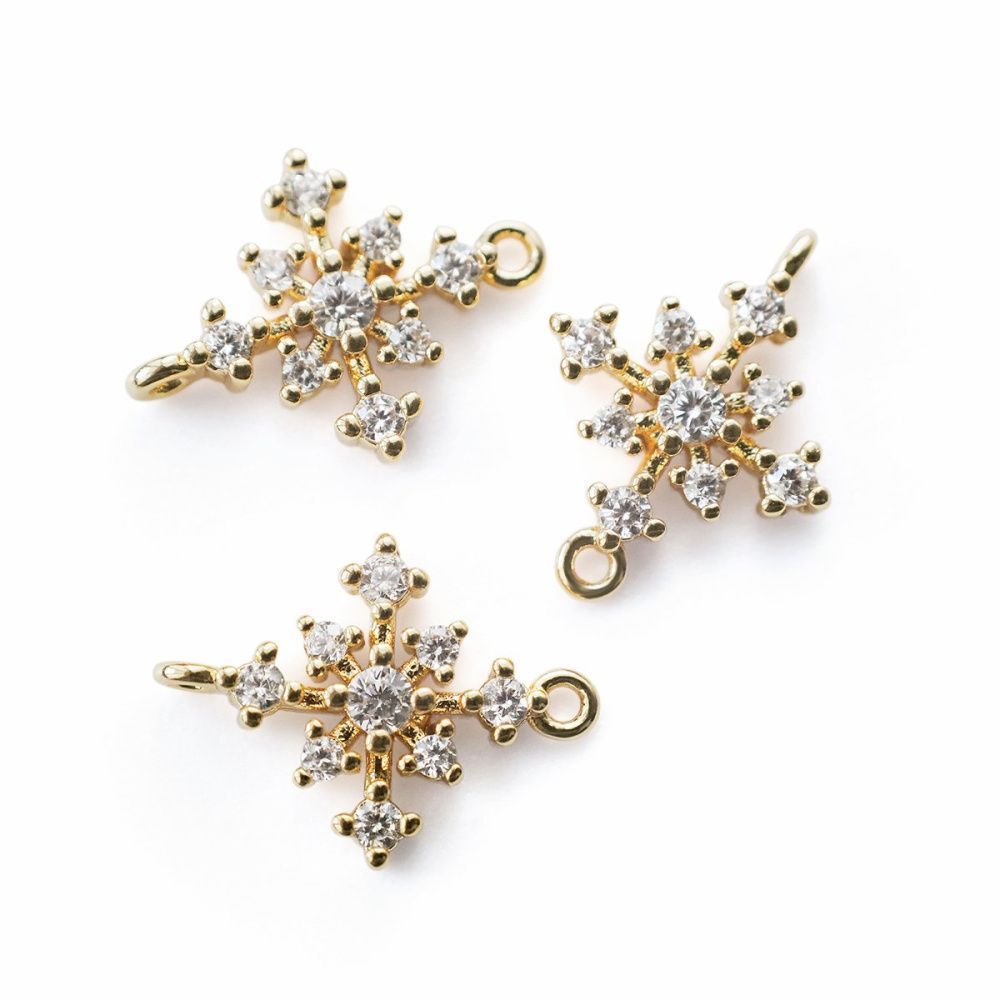 коннектор металл "снежинка", позолота/циркон, 13.3x10x2.5 мм