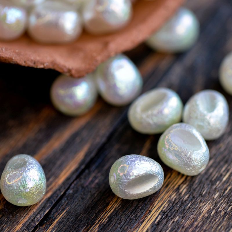 бусина, имитация хлопкового жемчуга, гиперовал, акрил, белый ав, 15x12x10 мм