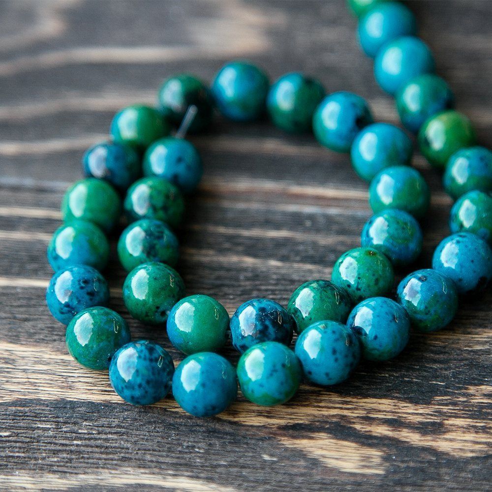 бусина хризоколла 8,2-8,6, цвет сине-зеленый, колорир., 8,2-8,6 мм (стренд 12 шт.)